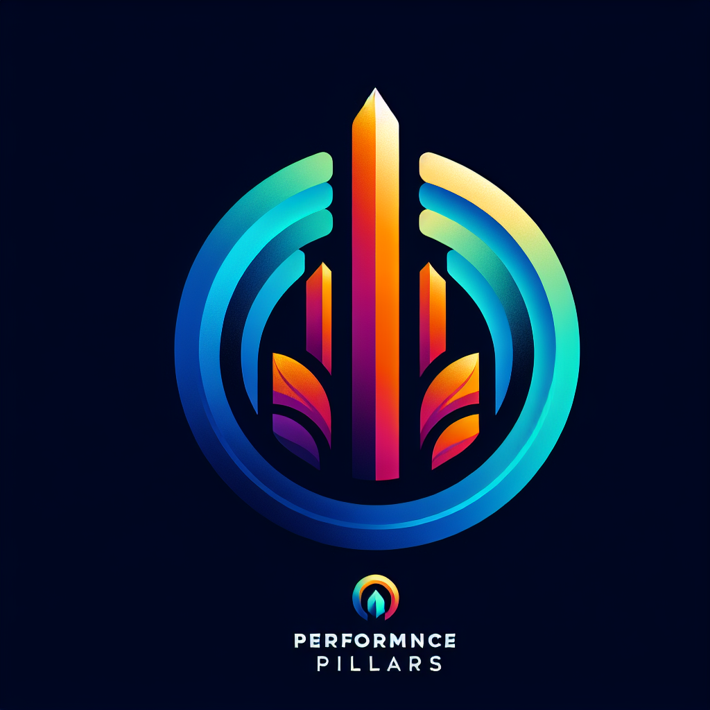A logo for Performance Pillars, a blog dedicated to elevating human performance by providing strength and conditioning education. The logo should capture the essence of fitness education, expertise, and personal improvement in a modern and dynamic design [that exudes energy] [and reflects professionalism].